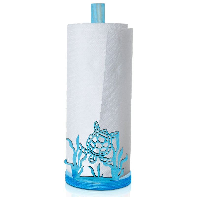 Remerry Beach Paper Towel Holder Nautical Wooden Paper Towel Stand Sea Turtle Octopus Weed Ocean Paper Towel Dispenser Kitchen Farmhouse Accessories for Kitchen Table or Bathroom Decoration(Turtle) - Image 1